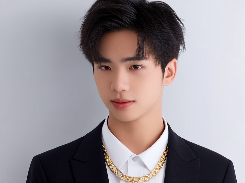 男士戴金项链图片