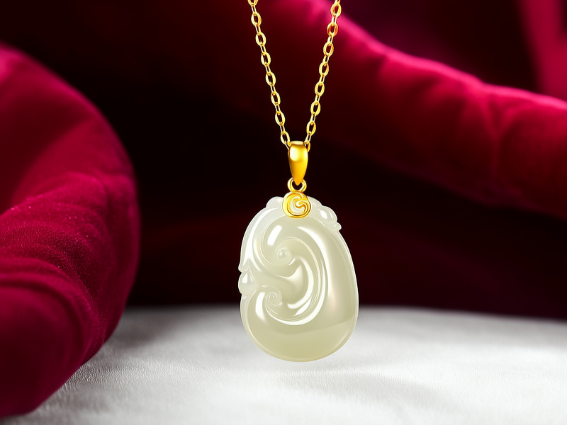 黄金项链挂玉坠图片