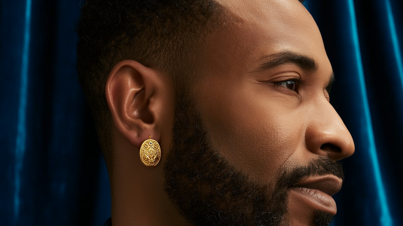 男人戴黄金耳环图片